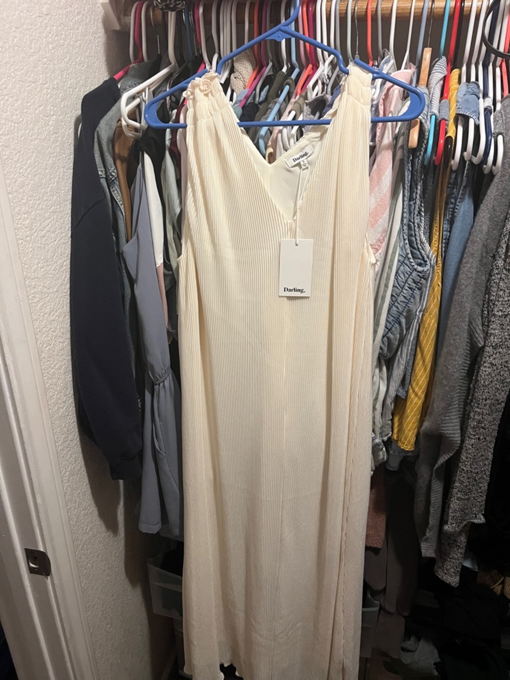 Darling Cream Pleated Maxi Slip Dress